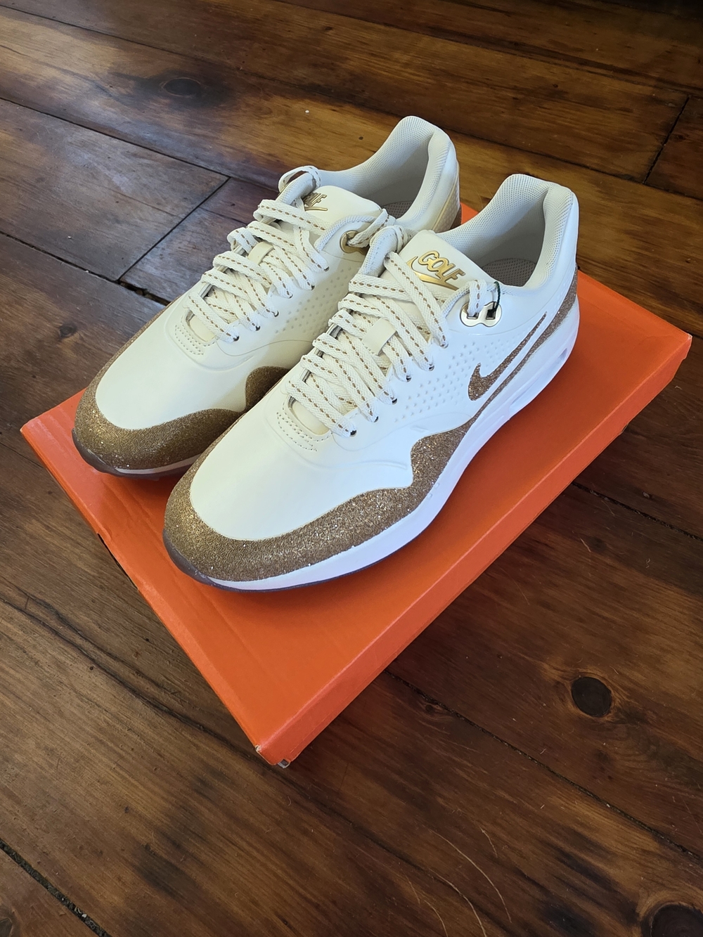 Nike Air Max 1 G NRG x Swarovski Summit White Metallic Gold Women’s 7.5 Golf NEW